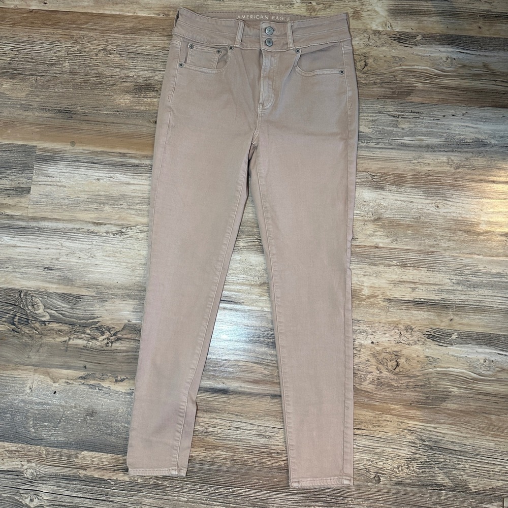 American Eagle Next Level Stretch Skinny Jeans Tan Khaki High Rise 10 Regular